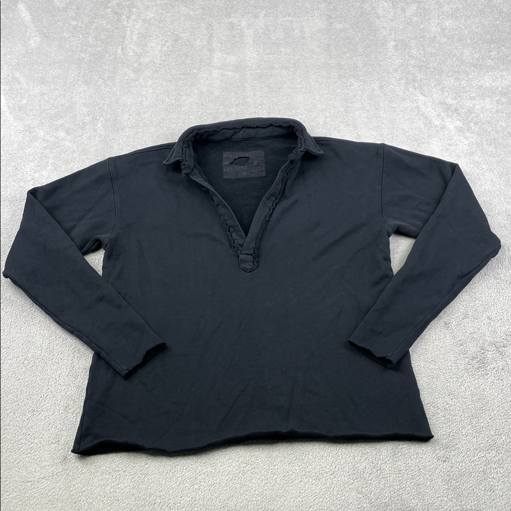 NEW Frank & Eileen XS 100% Cotton Triple Fleece Navy Blue Henley Sweatshirt USA